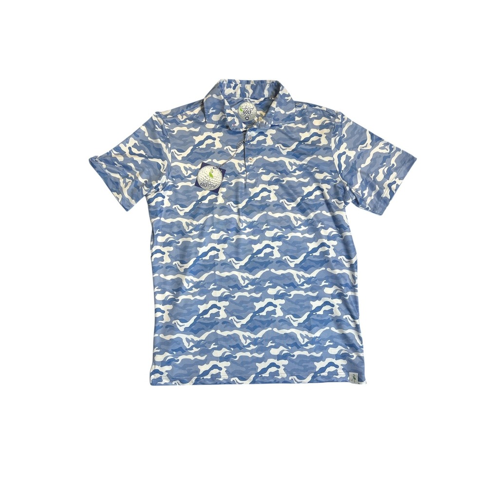 Tailor Byrd Golf Polo Shirt  Medium Light‎ Blue Camo Quick Dry Performance NWT